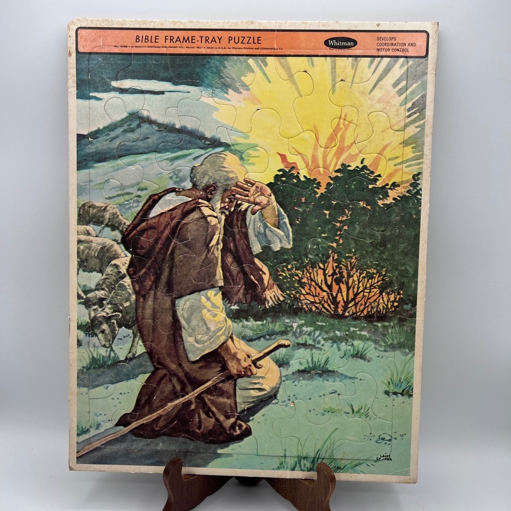 Vintage 1953 Whitman Bible Frame-Tray Puzzle Moses Burning Bush No 4520